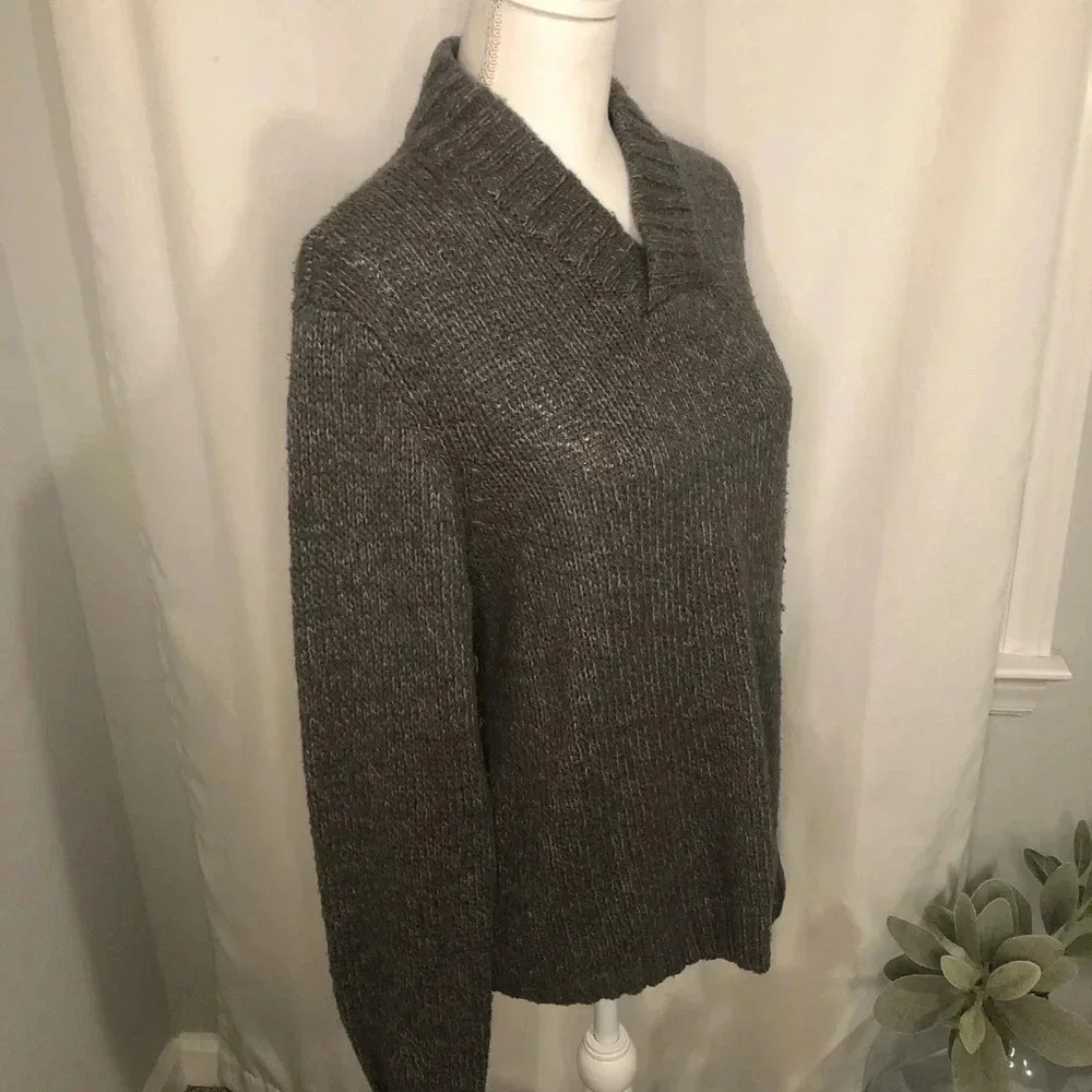 Penguin Gray Cotton Pullover Knit Pullover V-neck Sweater Size XL - Picture 3 of 11
